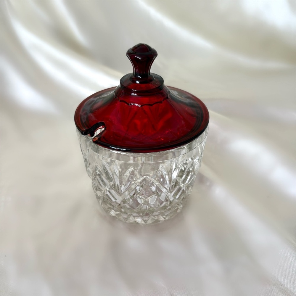 Vintage anchor hocking ruby red glass pineapple jelly jam jar serving dining